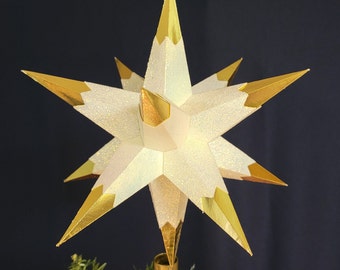 Handmade 12 point Christmas Tree Topper with irridescent gold glitter base and gold foil tips