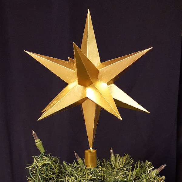 Handmade flat gold Christmas tree topper star, 12 point star, no glitter