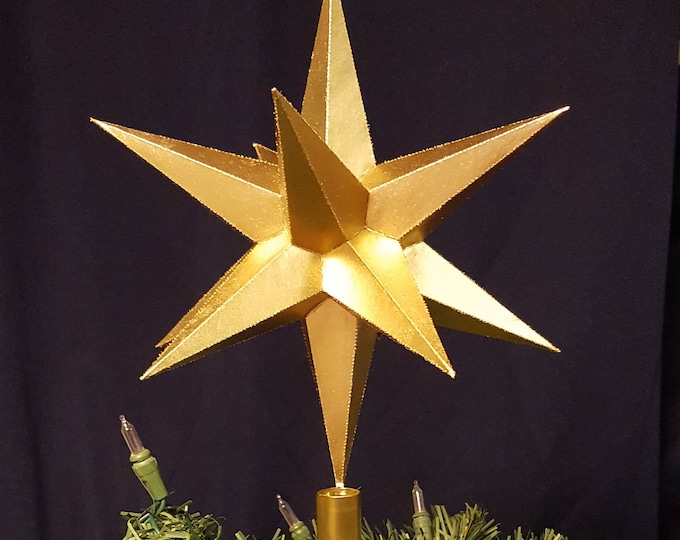 Handmade Flat Gold Christmas Tree Topper Star, 12 Point Star, No
