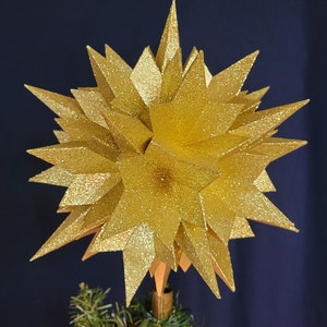 10&quot; Handmade gold glitter Christmas tree topper star with 300 faces and 92 points.