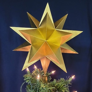 12&quot; Flat gold Christmas tree topper, handmade paper with 60 faces and 20 points