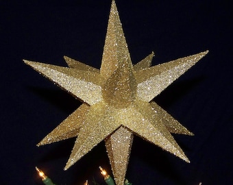 9&quot; Gold glittered handmade Christmas Tree Topper, 12 points