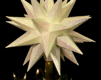 10&quot; White gold Christmas tree topper, paper with 180 faces and 32 points