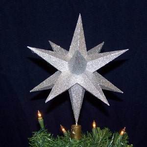 9" Silver glittered Handmade Christmas Tree Topper, 12 point, 3D star