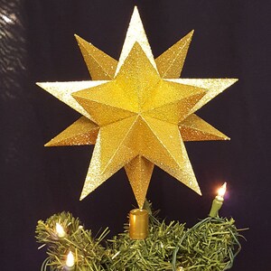 12&quot; Gold glitter Christmas tree topper, handmade paper with 60 faces and 20 points