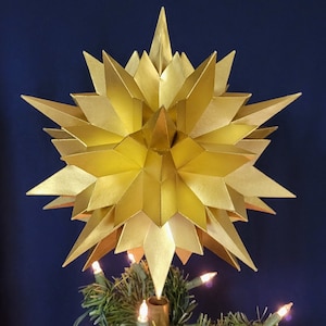 10&quot; Flat gold Christmas tree topper, handmade star with 300 faces and 92 points.