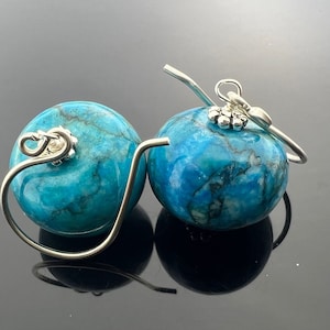 Boucles d&#39;oreilles en jaspe bleu océan · Pendentifs en argent sterling 925 · Bijoux en pierres précieuses naturelles · Cadeau bohème terreux · Boucles d&#39;oreilles faites main pour elle