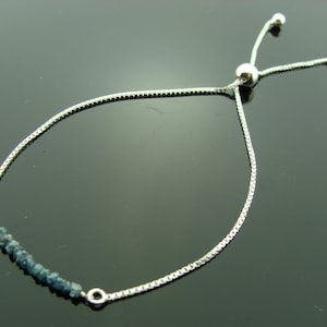 Blue Raw Rough Diamond Bracelet · 925 Sterling Silver · Adjustable Tassel · Uncut Diamond Gift for Her · Minimalist Jewelry
