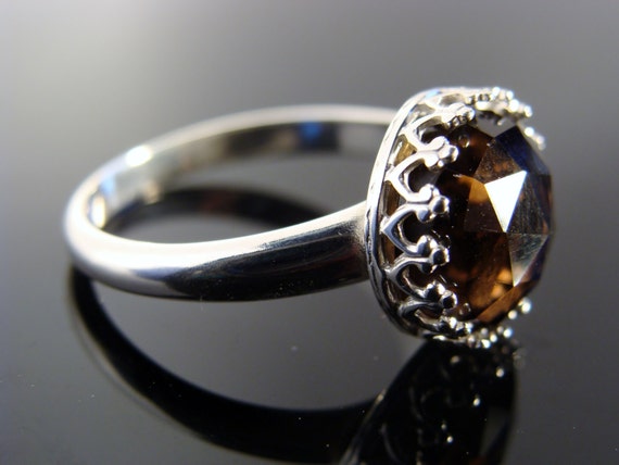 Smoky Quartz Ring · Rose Cut Faceted Gemstone · Bezel Set · 925 Sterling Silver · Size 7