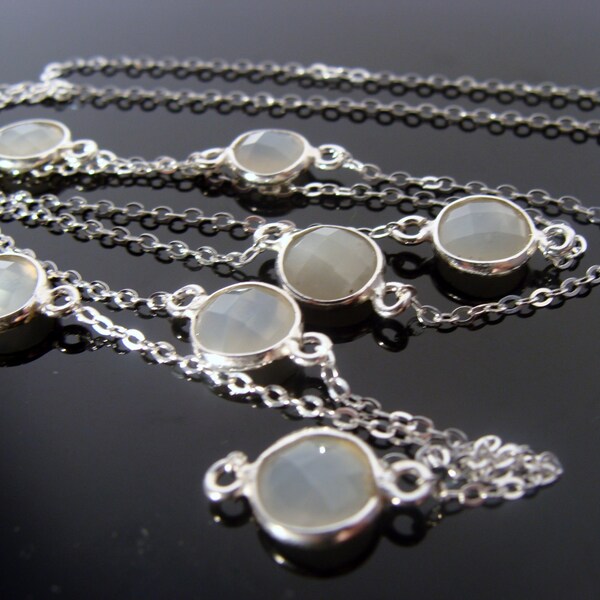 Moonstone Bezel Set 925 Sterling Long Silver Necklace