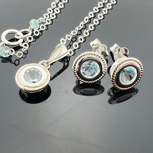 Sky Blue Topaz Jewelry Set · Bezel Set Pendant & Stud Earrings · 925 Sterling Silver · Minimalist Gift · December Birthstone