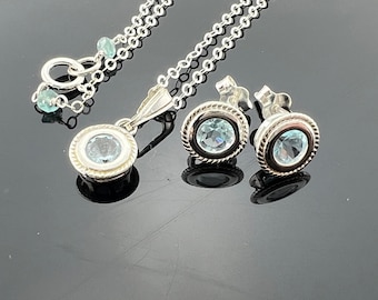 Sky Blue Topaz Jewelry Set · Bezel Set Pendant & Stud Earrings · 925 Sterling Silver · Minimalist