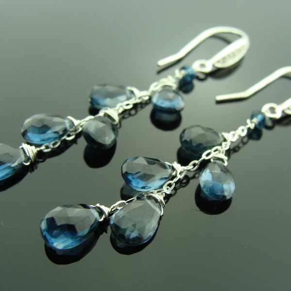 Genuine London Blue Topaz Cascade Sterling Silver Dangle Earrings