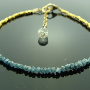Blue Raw Rough Diamond Bracelet · 14K Gold Filled Vermeil or Sterling Silver · Unique Uncut Gemstone Jewelry · Gift for Her