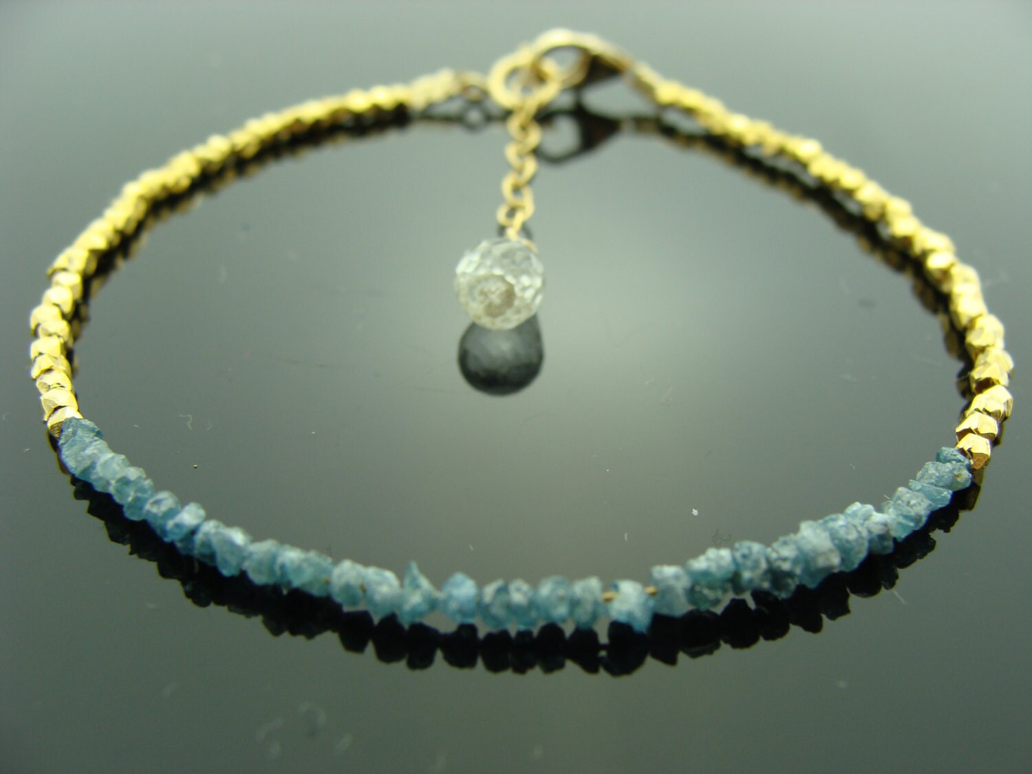 Blue Raw Rough Diamond Bracelet · 14K Gold Filled Vermeil or Sterling Silver · Unique Uncut Gemstone Jewelry · Gift for Her