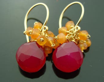 Pink Chalcedon & Karneol Cluster Ohrringe · 14K Gold Filled oder 925 Sterling Silber · Edelstein