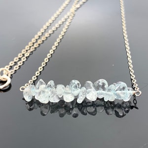 Sky Blue Topaz Bar Necklace · 925 Sterling Silver or 14K Gold Filled · Dainty Gemstone Layering Necklace · Gift for Her