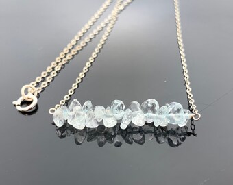 Sky Blue Topaz 925 Sterling Silver or 14K Gold Filled Bar Necklace  Gift