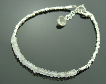 Rainbow Moonstone Bracelet · 925 Sterling Silver · Dainty Gemstone Jewelry · June Birthstone Gift for Her