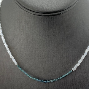 Raw Blue Diamond & Rainbow Moonstone · Sterling Silver Necklace · Rough Gemstone Jewelry · Unique Gift for Her