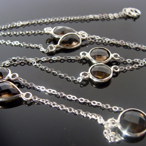 Smoky Quartz Bezel Set 925 Sterling Long Silver Necklace