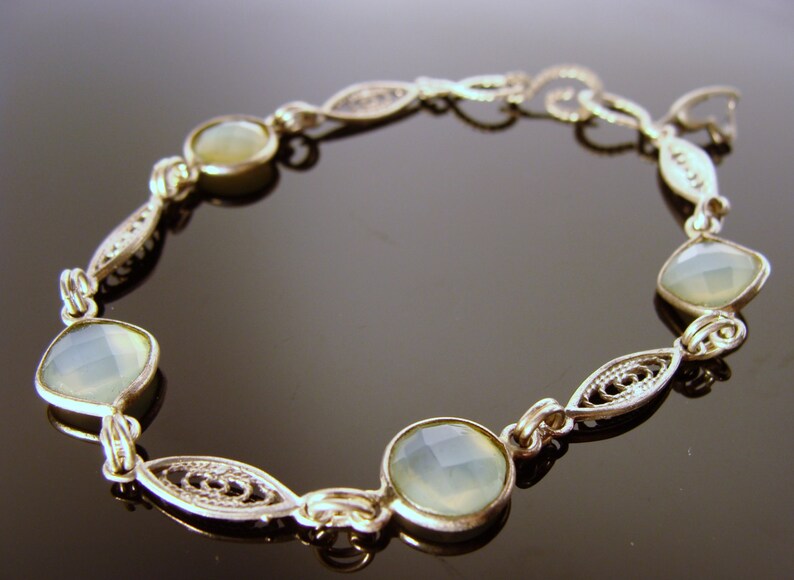 Sky Blue Chalcedony Filigree Sterling Silver Bracelet Gift image 4