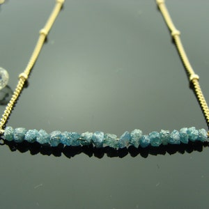 Genuine Blue Raw Rough Diamond 14k Gold Filled or Sterling Silver Necklace  Gift