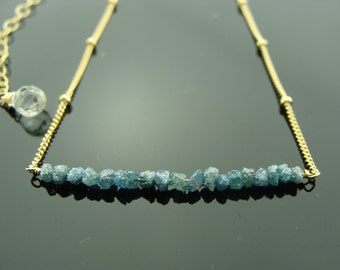 Genuine Blue Raw Rough Diamond 14k Gold Filled or Sterling Silver Necklace  Gift