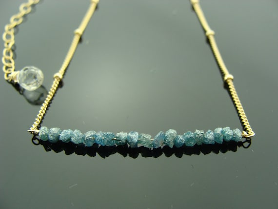 Genuine Blue Raw Rough Diamond 14k Gold Filled or Sterling Silver Necklace  Gift