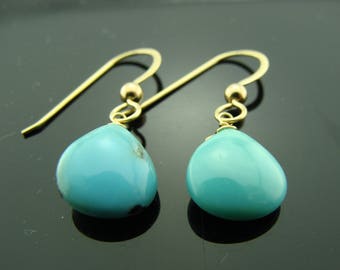 14K Solid Gold Sleeping Beauty Turquoise Earrings  Gift