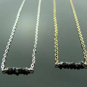 Mini Black Raw Diamond Bar Necklace · 14K Gold Filled or Sterling Silver · Dainty Rough Diamond Jewelry · April Birthstone Gift