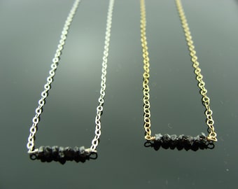 Mini Black Raw Diamond Bar Necklace · 14K Gold Filled or Sterling Silver · Dainty Rough Diamond Jewelry · April Birthstone Gift