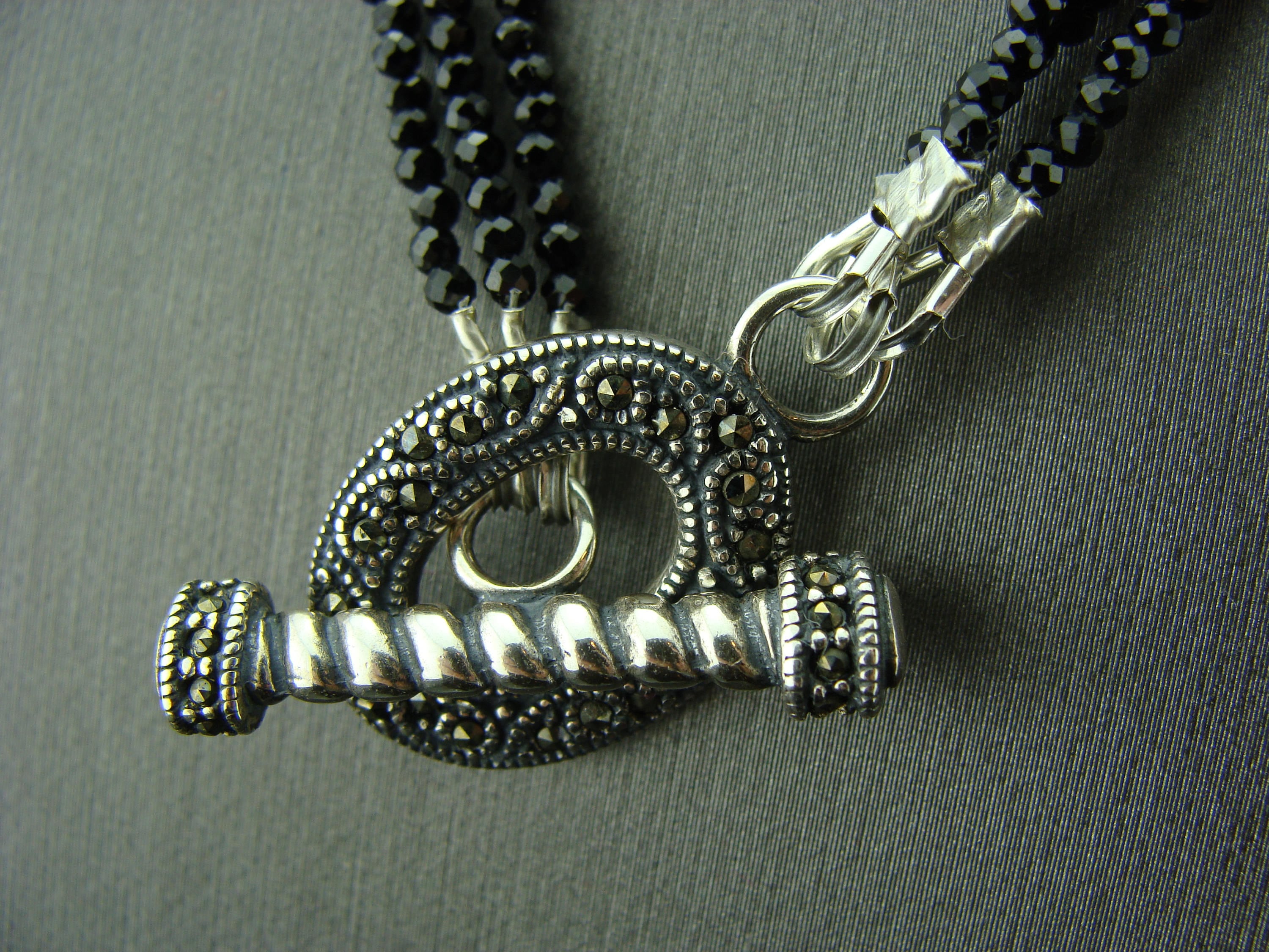 Black Spinel 3 Strand Necklace · 925 Sterling Silver Toggle 