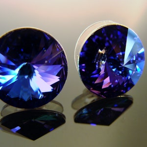 Sterling Silver Swarovski Crystal 12 mm Rivoli Heliotrope Post Stud Earrings  Gift