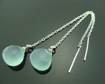 アクアブルーカルセドニーイヤリングスレッド · 925スターリング