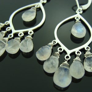 Rainbow Moonstone Chandeliers 925 Sterling Silver Leverback Earrings  Gift