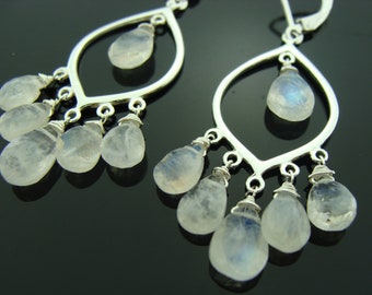 Rainbow Moonstone Chandelier Earrings · 925 Sterling Silver · Leverback · Flashy Gemstone Drops · June Birthstone Gift for Her