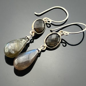 Smoky Quartz and Labradorite · 925 Sterling Silver · Dangle Earrings · Gemstone Jewelry · Handmade · Gift for Her
