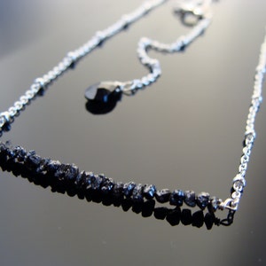 Genuine Black Raw Rough Diamond Bar Necklace · Sterling Silver · April Birthstone Jewelry · Minimalist Gift for Her