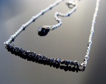 Genuine Black Raw Rough Diamond Bar Necklace · Sterling Silver · April Birthstone Jewelry · Minimalist Gift for Her
