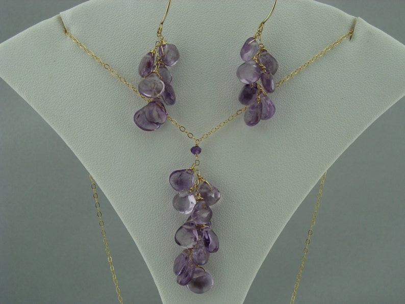Amethyst Cascade 14K Gold Filled Gemstone Earrings and Necklace Set Gift