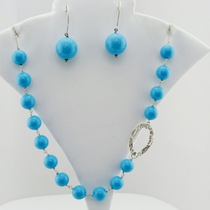 Turquoise Necklace and Earrings Set · 925 Sterling Silver Jewelry · Gemstone Pendant Dangle · December Birthstone Gift for Her
