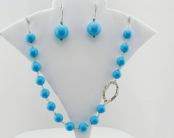 Turquoise 925 Sterling Silver Necklace and Earrings Set  Gift