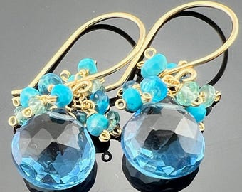 Blue Quartz · Turquoise · Apatite Earrings · 14K Gold Filled or Sterling Silver · Gemstone Jewelry