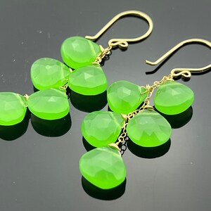 Boucles d'oreilles cascade en or 14 carats calcédoine vert citron ou argent sterling 925