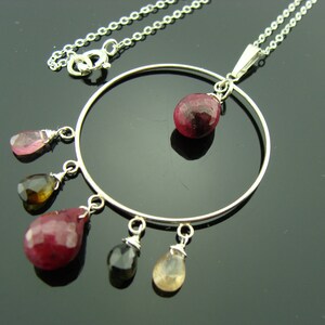 Watermelon Tourmaline & Ruby Pendant Necklace · 925 Sterling Silver · Dainty Gemstone Jewelry · October Birthstone · Gift for Her