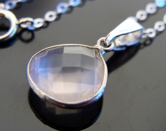 Rose Quartz Bezel Set Sterling Silver Pendant  Gift