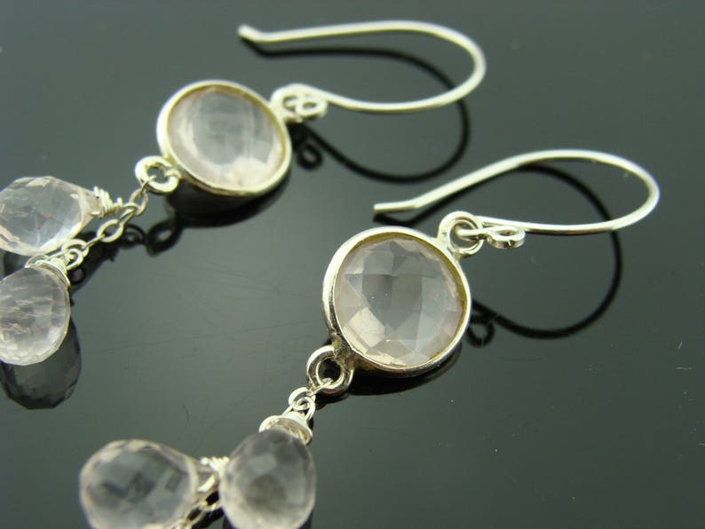 Rose Quartz 925 Sterling Silver Cascade Gemstone Earrings Gift image 3