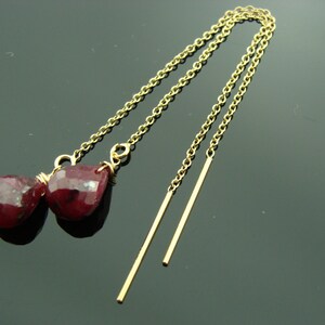 Ruby Faceted Drop Ear Thread Earrings · 14K Gold Filled · Dainty July Birthstone Jewelry · Gift for Her
