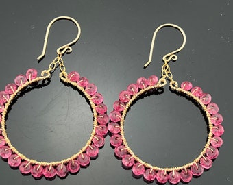 Pink Topaz Hoops 14K Gold Filled Earrings